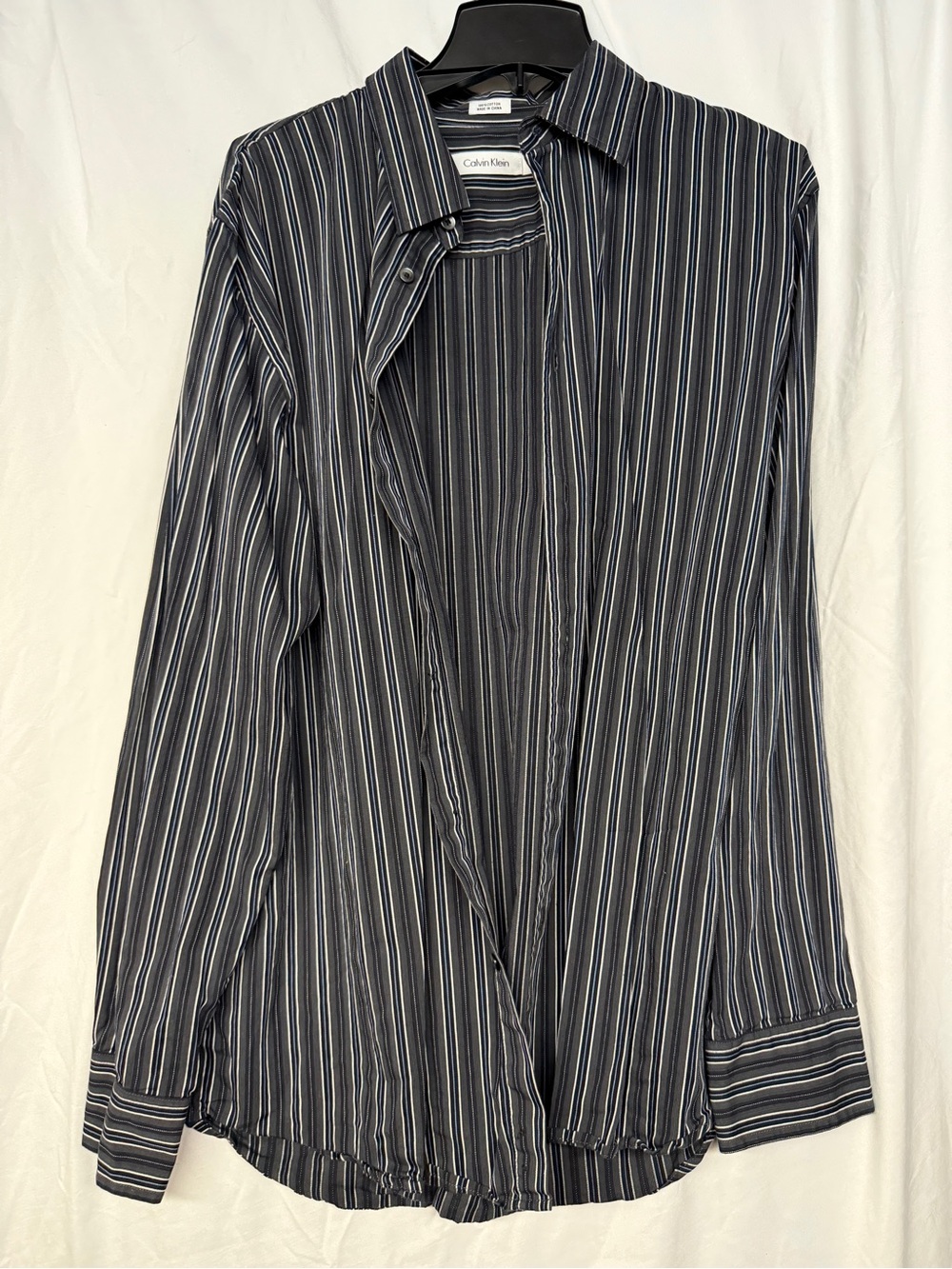 Calvin Klein Men’s Black Gray Blue Pinstripe Button-Down Shirt